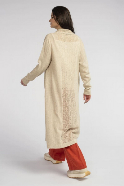 Длинный воздушный кардиган из натуральной пряжи FASHION CENTRE ХЛ-3724 бежевый - фото 4