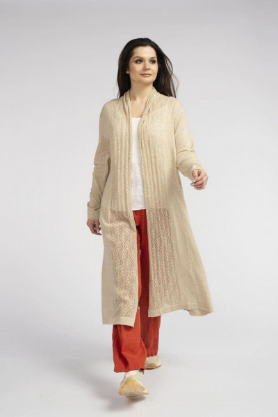 Длинный воздушный кардиган из натуральной пряжи FASHION CENTRE ХЛ-3724 бежевый - фото 2
