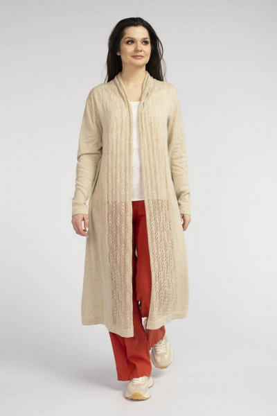 Длинный воздушный кардиган из натуральной пряжи FASHION CENTRE ХЛ-3724 бежевый - фото 1