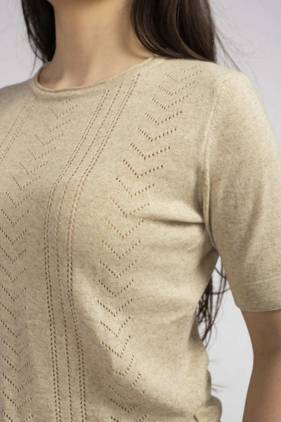 Бежевый трикотажный джемпер из хлопка с льном FASHION CENTRE ХЛ-3725 бежевый - фото 10