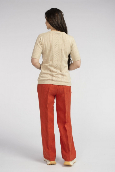 Бежевый трикотажный джемпер из хлопка с льном FASHION CENTRE ХЛ-3725 бежевый - фото 9