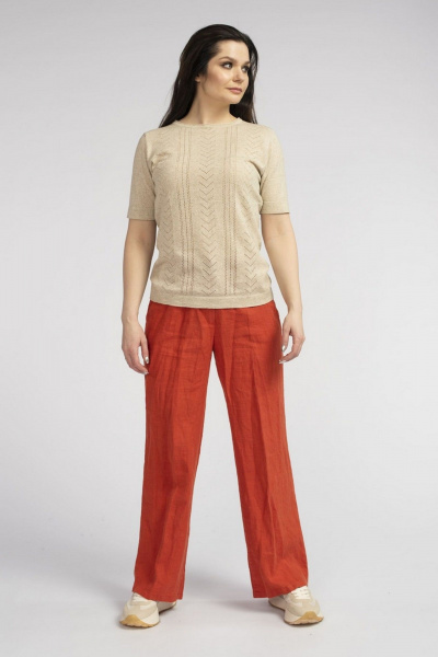 Бежевый трикотажный джемпер из хлопка с льном FASHION CENTRE ХЛ-3725 бежевый - фото 8