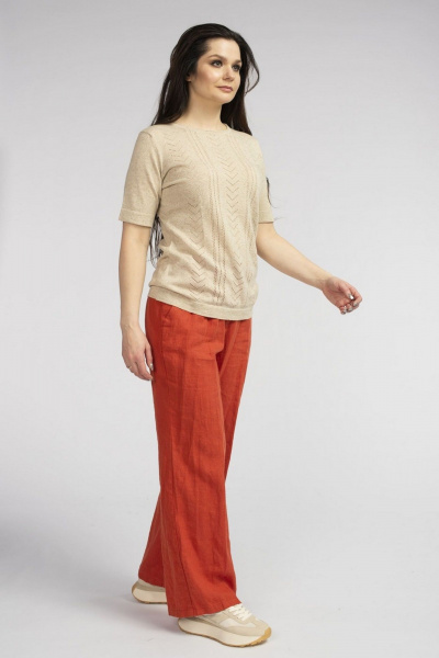 Бежевый трикотажный джемпер из хлопка с льном FASHION CENTRE ХЛ-3725 бежевый - фото 7