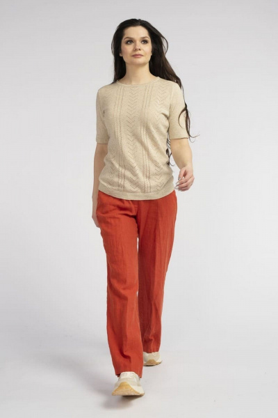 Бежевый трикотажный джемпер из хлопка с льном FASHION CENTRE ХЛ-3725 бежевый - фото 3