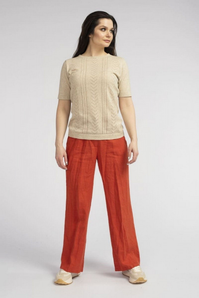 Бежевый трикотажный джемпер из хлопка с льном FASHION CENTRE ХЛ-3725 бежевый - фото 1