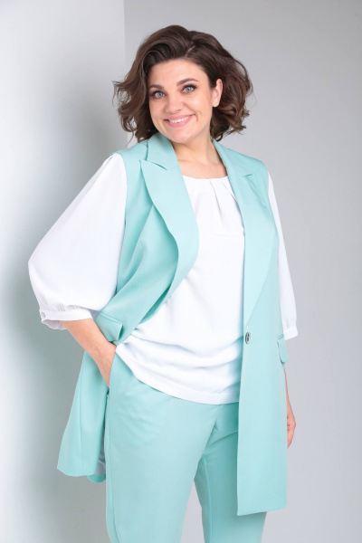 Классический деловой комплект из блузки, брюк и жилета TVIN 7689 мята - фото 6