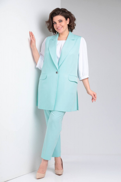 Классический деловой комплект из блузки, брюк и жилета TVIN 7689 мята - фото 4