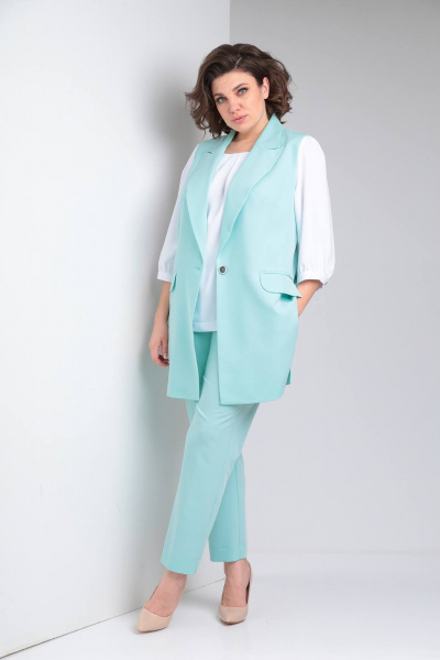 Классический деловой комплект из блузки, брюк и жилета TVIN 7689 мята - фото 3