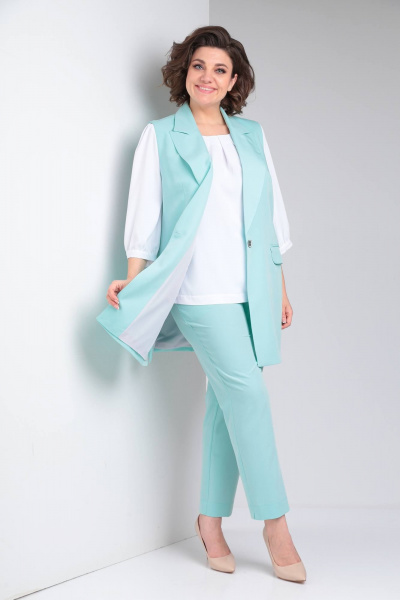 Классический деловой комплект из блузки, брюк и жилета TVIN 7689 мята - фото 2