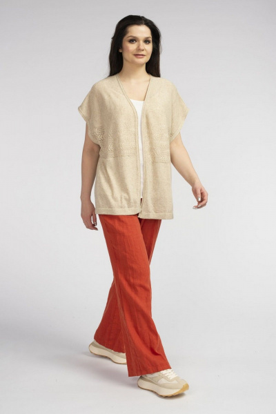 Демисезонный женский жилет из хлопковой вязки FASHION CENTRE ХЛ-3746 бежевый - фото 3