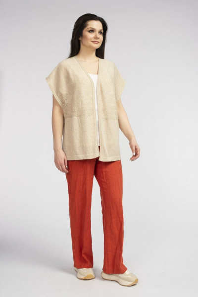 Демисезонный женский жилет из хлопковой вязки FASHION CENTRE ХЛ-3746 бежевый - фото 1