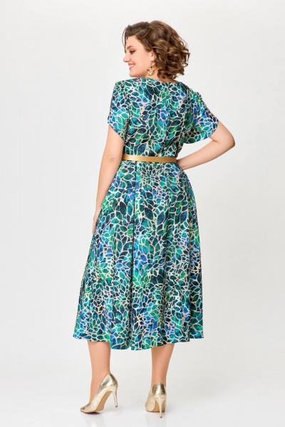 Многоцветное летнее платье с рельефами и расклешенной юбкой Swallow 725 бирюзово-бежевый_принт - фото 5