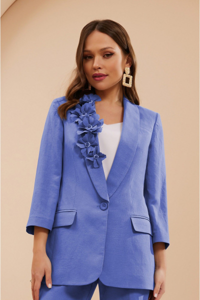 Деловой костюм из лен и текстиля: блуза, брюки и жакет Lissana 4906 лазурно-синий - фото 3