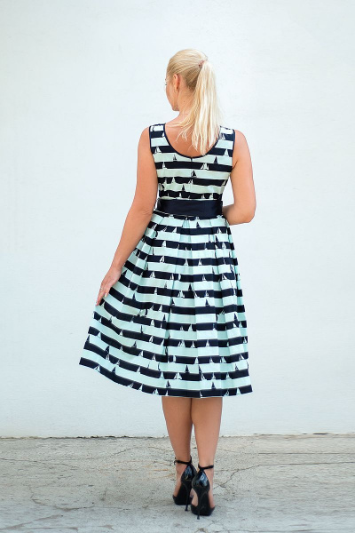 Платье-сарафан миди с приталенным силуэтом и поясом Avila 0795 бирюзовый - фото 4