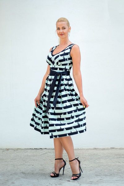 Платье-сарафан миди с приталенным силуэтом и поясом Avila 0795 бирюзовый - фото 2