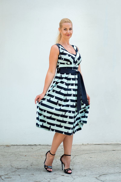 Платье-сарафан миди с приталенным силуэтом и поясом Avila 0795 бирюзовый - фото 1