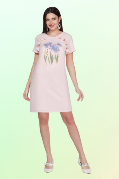 Платье А-силуэта с рюшей и коротким рукавом для лета Vitol Fashion В-1023 розовый - фото 1