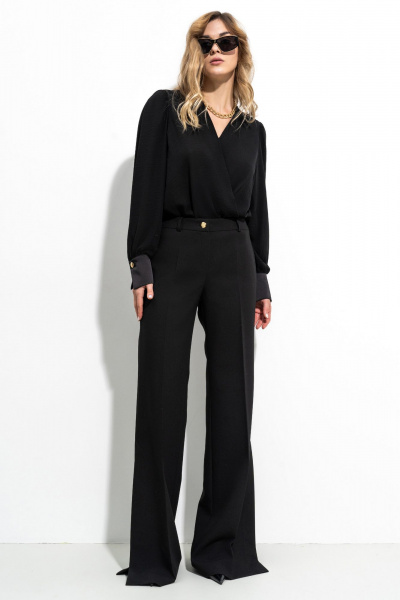 Демисезонное боди из трикотажа и блузочной ткани с запахом SILVERSPICE S-6411 черный - фото 9