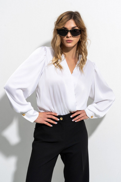 Демисезонное боди из трикотажа и блузочной ткани с запахом SILVERSPICE S-6411 молоко - фото 6