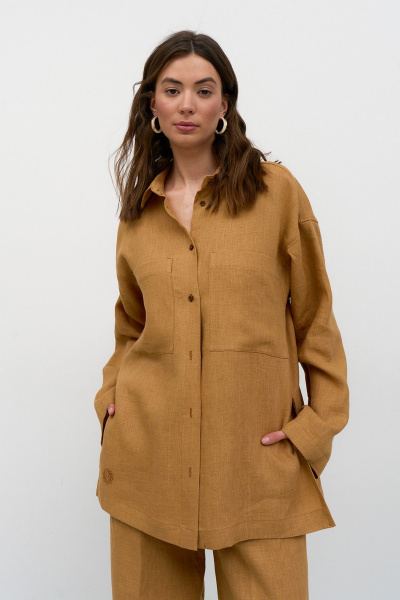 Летний костюм из льна с вышивкой и эластичным поясом Art Ribbon M1011 - фото 3