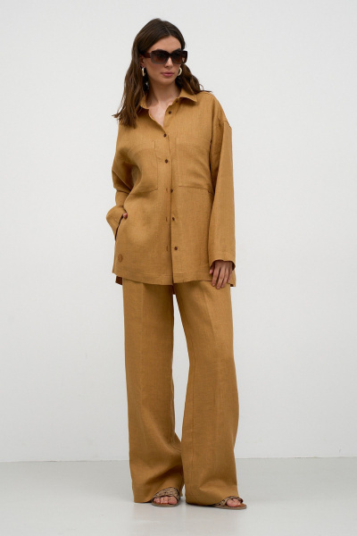 Летний костюм из льна с вышивкой и эластичным поясом Art Ribbon M1011 - фото 1