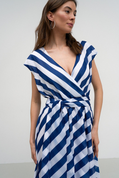 Платье в полоску с имитацией запаха и талью Art Ribbon M1030P - фото 4