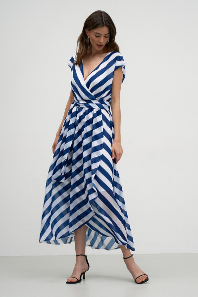 Платье в полоску с имитацией запаха и талью Art Ribbon M1030P - фото 1