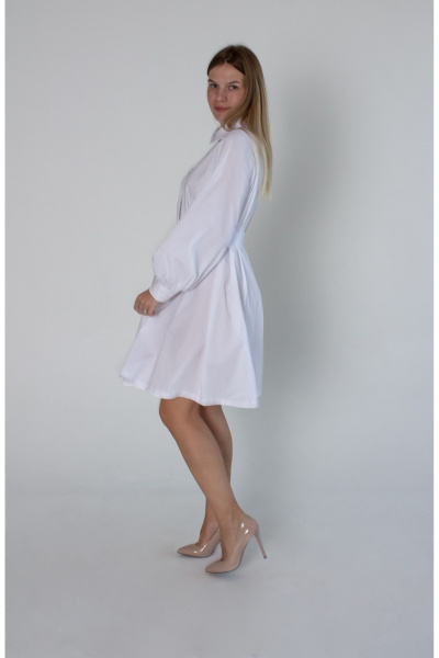 Платье А-силуэта из текстиля с поясом и пуговицами Mita ЖМ1208 белый - фото 2