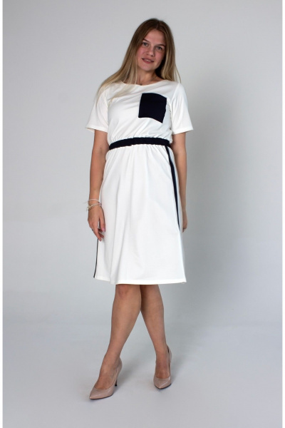 Платье с резинкой из трикотажа и декоративными вставками Mita ЖМ1204 белое - фото 1