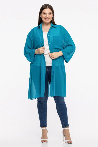 Блуза-рубашка из шифона с рукавом 7/8 и легким воздушным силуэтом Avila 0955 бирюзовый - фото 5