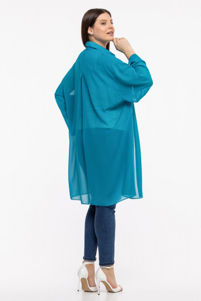 Блуза-рубашка из шифона с рукавом 7/8 и легким воздушным силуэтом Avila 0955 бирюзовый - фото 4