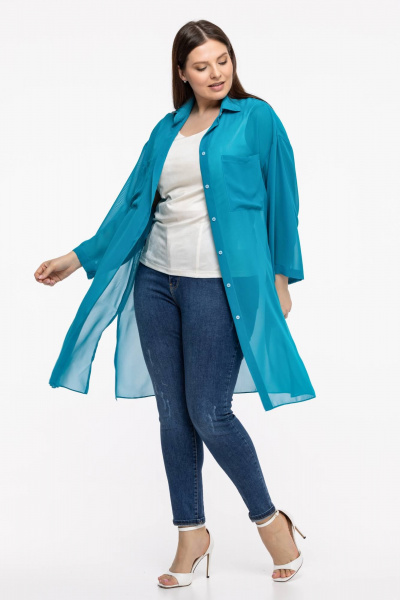 Блуза-рубашка из шифона с рукавом 7/8 и легким воздушным силуэтом Avila 0955 бирюзовый - фото 3