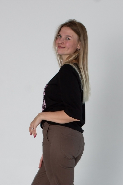 Блуза на каждый день из трикотажа с цветным принтом Mita ЖМ1116 черный - фото 2