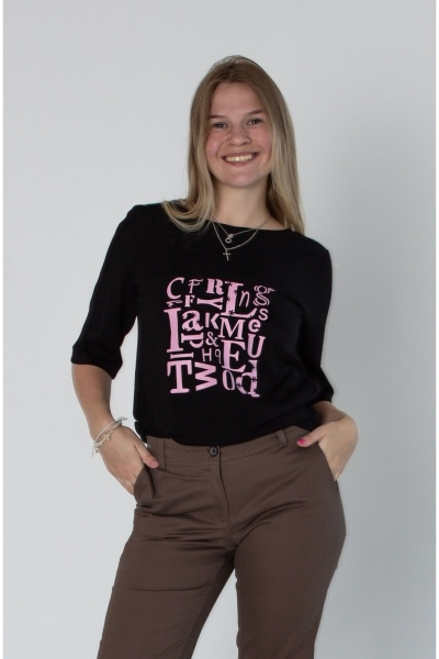 Блуза на каждый день из трикотажа с цветным принтом Mita ЖМ1116 черный - фото 1