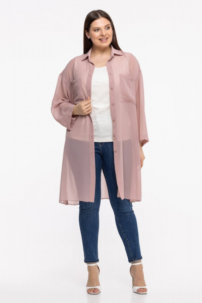 Блуза-рубашка из шифона и текстиля с пуговицами и рукавом 7/8 Avila 0955 пудровый - фото 7