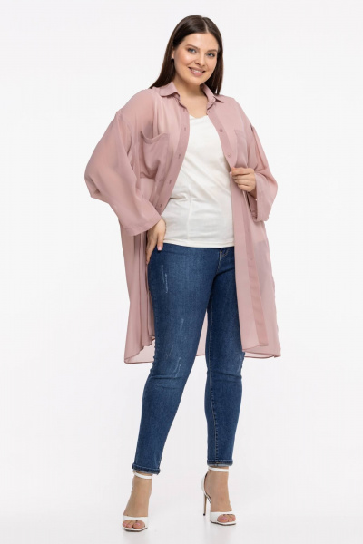 Блуза-рубашка из шифона и текстиля с пуговицами и рукавом 7/8 Avila 0955 пудровый - фото 2