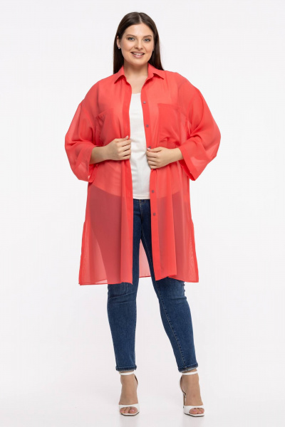 Блуза-рубашка из шифона и текстиля с рукавом 7/8 Avila 0955 коралловый - фото 7
