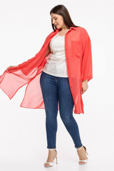 Блуза-рубашка из шифона и текстиля с рукавом 7/8 Avila 0955 коралловый - фото 4
