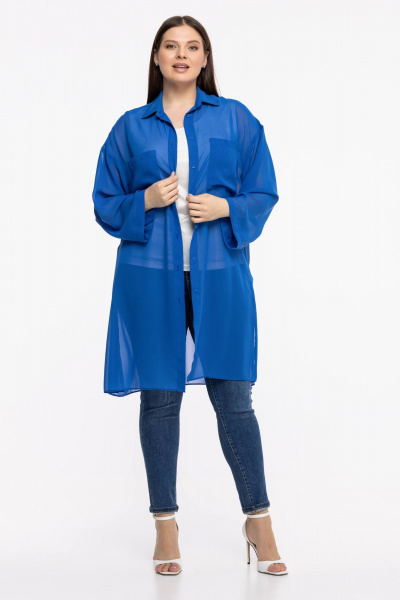 Блуза-рубашка из шифона и текстиля с рукавом 7/8 и классическим кроем Avila 0955 васильковый - фото 9