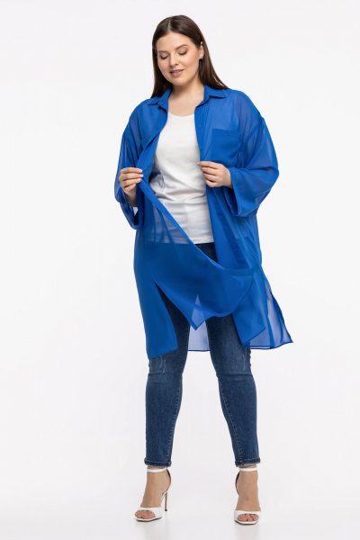 Блуза-рубашка из шифона и текстиля с рукавом 7/8 и классическим кроем Avila 0955 васильковый - фото 6