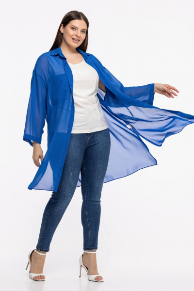 Блуза-рубашка из шифона и текстиля с рукавом 7/8 и классическим кроем Avila 0955 васильковый - фото 3