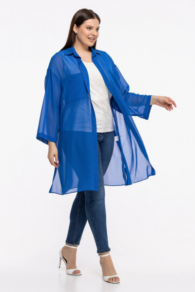 Блуза-рубашка из шифона и текстиля с рукавом 7/8 и классическим кроем Avila 0955 васильковый - фото 2