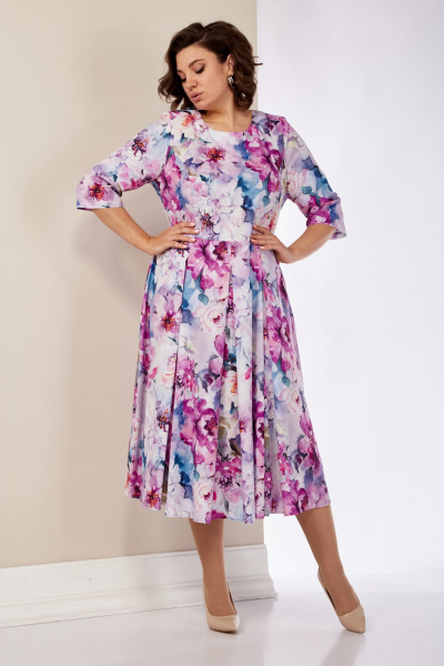 Платье с рельефами и складками из струящегося текстиля LIMO GOLD 101 розово-сиреневый - фото 4