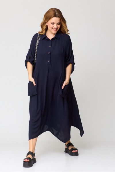 Бохо-платье с рукавами летучая мышь, разрезами и карманами Michel chic 2160 синий - фото 4