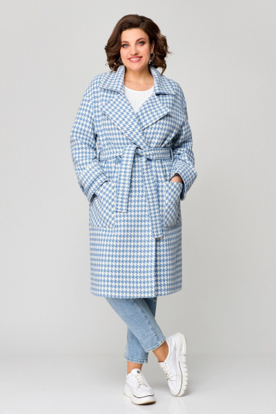 Двубортное пальто с лацканами и накладными карманами Svetlana-Style 1687 голубой - фото 1