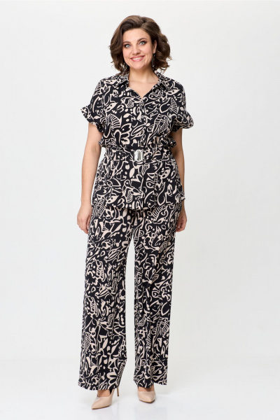 Комплект из атласной блузы и расширенных брюк с резинкой Bonna Image 899 черный - фото 6