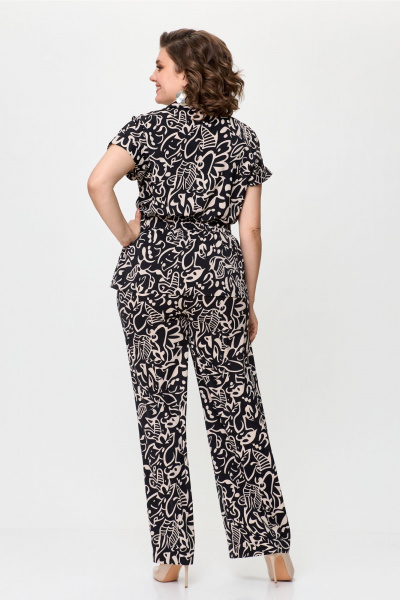 Комплект из атласной блузы и расширенных брюк с резинкой Bonna Image 899 черный - фото 2