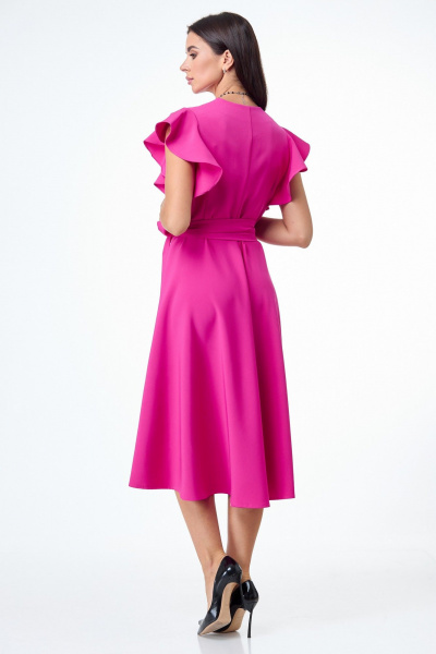 Розовое платье с воланами и крыльями юбки из плотной ткани T&N 7506 фуксия - фото 7
