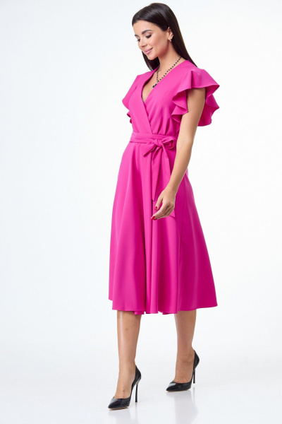 Розовое платье с воланами и крыльями юбки из плотной ткани T&N 7506 фуксия - фото 6