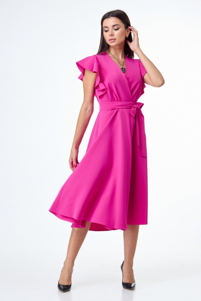 Розовое платье с воланами и крыльями юбки из плотной ткани T&N 7506 фуксия - фото 5